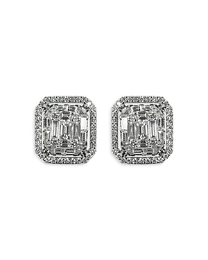 18K White Gold Diamond Octagonal Stud Earrings