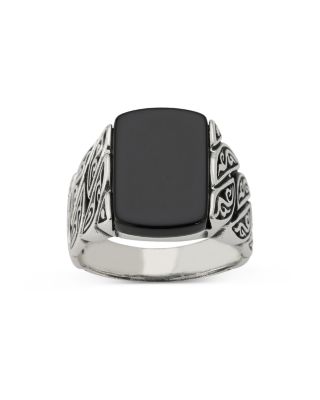 Men&#39;s Sterling Silver Onyx Squared Filigree Signet Ring