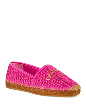 Jimmy Choo Brie Raffia Embroidered Logo Espadrilles In Fuschia
