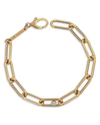 14K Yellow Gold Prong Diamonds Diamond Paperclip Link Bracelet