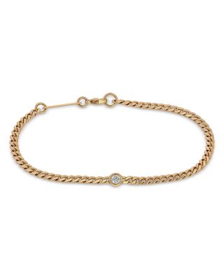 14K Yellow Gold Floating Diamond Small Curb Chain Bracelet