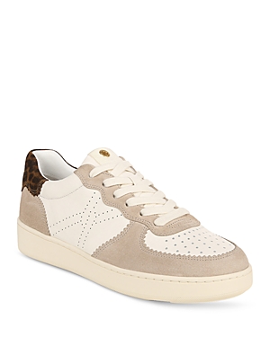 Veronica Beard Lennox Mixed Leather Low-top Sneakers In White/leopard