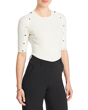 Hugo Boss Short-sleeved Sweater In Stretch Fabric With Hardware Details In Soft Cream