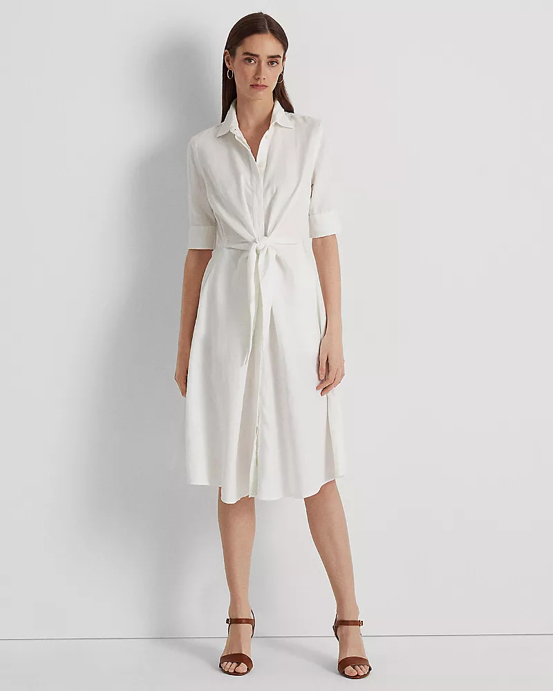 Lauren Ralph Lauren Tie Front Linen Shirt Dress