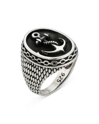 Sterling Silver Oxidized Anchor Signet Ring