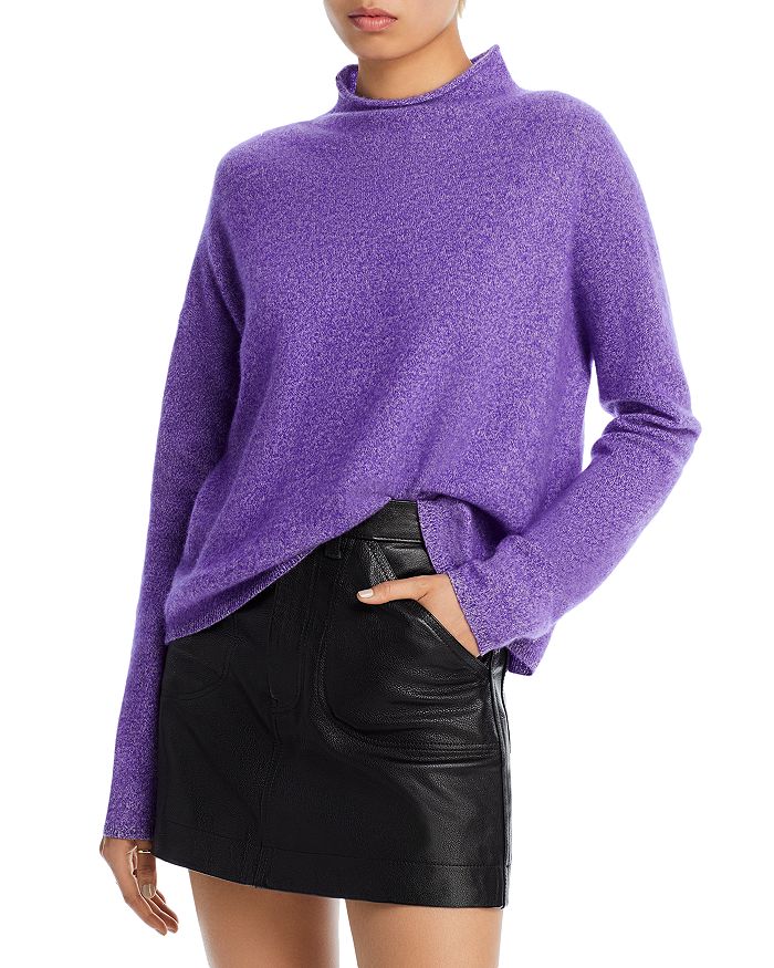 AQUA - Rolled Edge Mock Neck Brushed Cashmere Sweater - 100% Exclusive