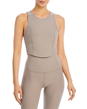 Shop Beyond Yoga Spacedye Motivate Cropped Tank Top In Birch Heather