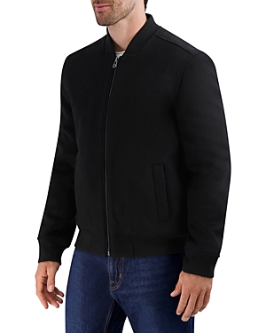 Shop Cole Haan Wool Blend Textured Bomber Jacket In Black