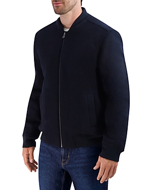Shop Cole Haan Wool Blend Textured Bomber Jacket In Navy