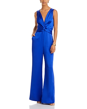 Ramy Brook Bridgid Sleeveless Twist-front Silk Jumpsuit In Cabana Blue