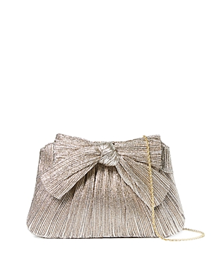 Shop Loeffler Randall Rayne Small Pleated Bow Frame Clutch In Champagne/gold