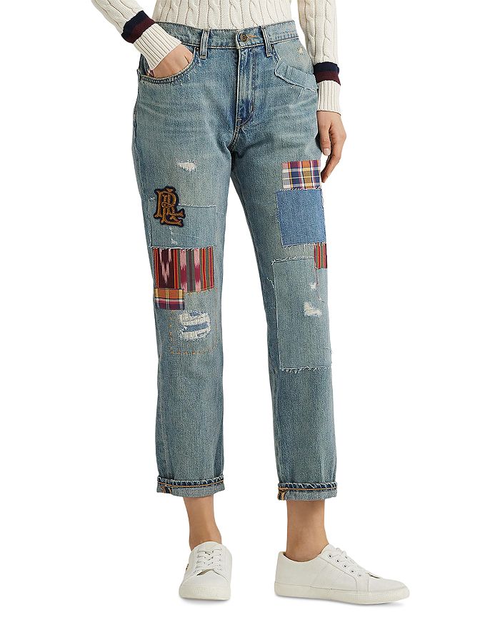 Ralph Lauren Patchwork High Rise Ankle Tapered Jeans in Blue ...