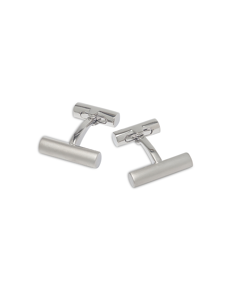 Link Up Men's Rhodium-plated Brass Bar Cufflinks In Silver