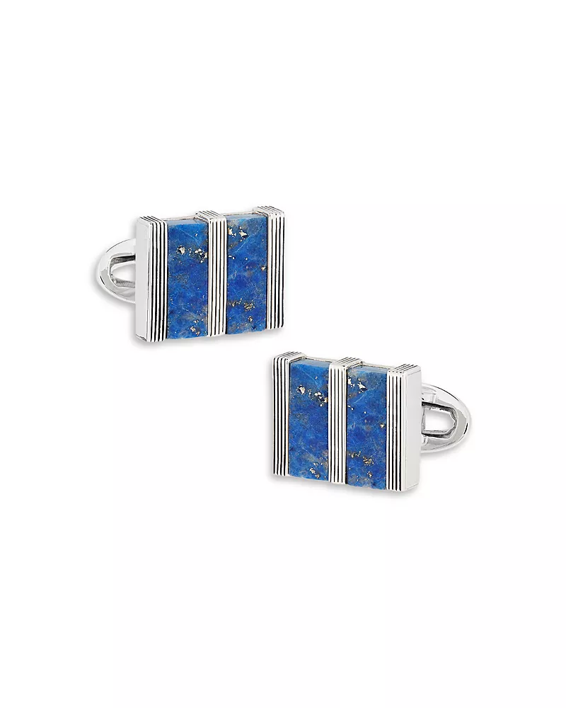 Link Up Lapis Inlay Rhodium Plated Cufflinks