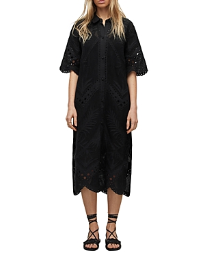 ALLSAINTS MERIA BRODERIE COTTON OPEN EMBROIDERY SHIRT DRESS