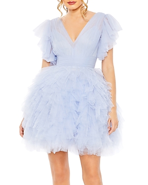Mac Duggal Ruffled A-line Flutter-sleeve Mini Dress In Periwinkle