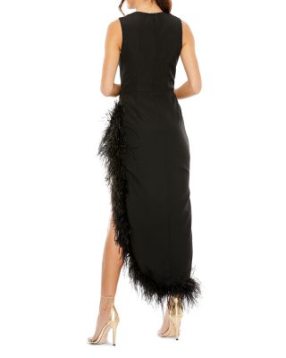 Feather Trim Asymmetric Dress