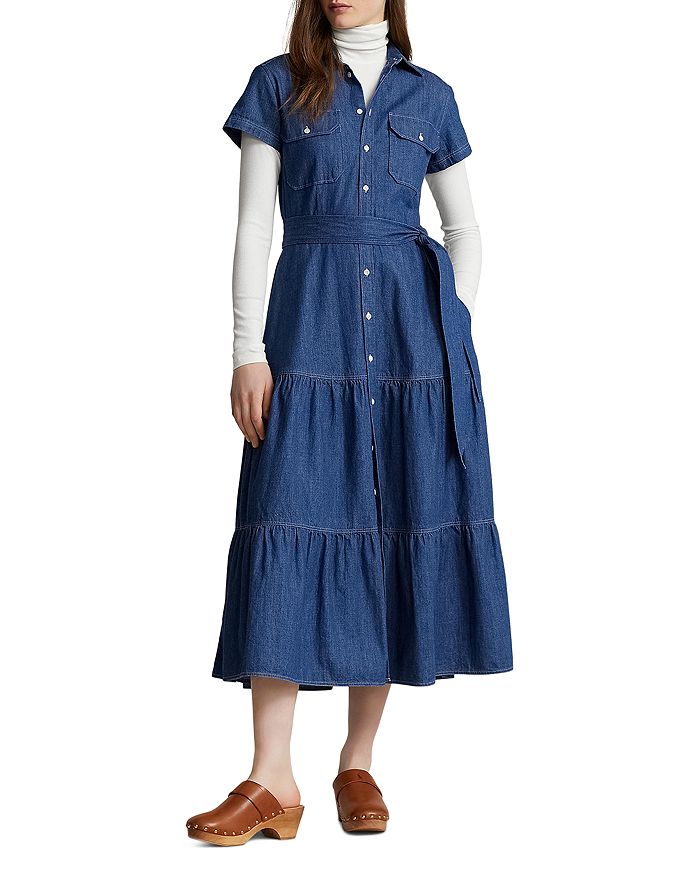 Ralph Lauren Belted Tiered Denim Shirt Dress | Bloomingdale's