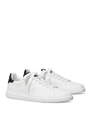 Shop Tory Burch Women's Double T Howell Court Sneakers In White/perfect Navy