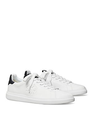 Tory Burch Double T Howell Low-top Leather Sneakers In White/perfect Navy