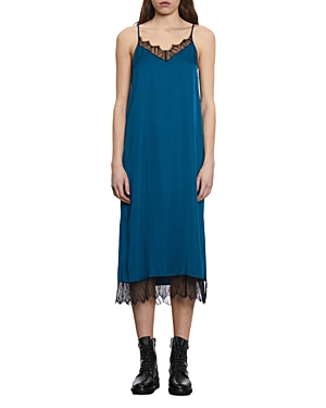 Shop The Kooples Lace Trim Midi Slip Dress In Blue