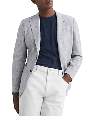Reiss Soft Blue Slim Fit Single Breasted Blazer With Cotton In Gray