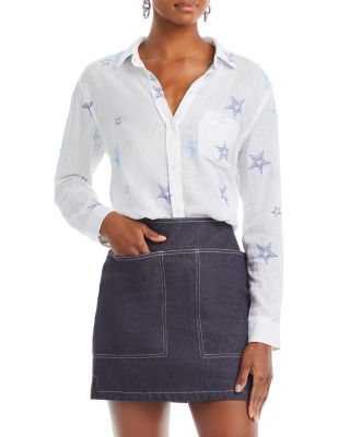 Women's Charli Star-print Linen-blend Shirt In Navy Stitch