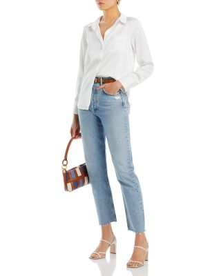 Satin Button Front Blouse - 100% Exclusive