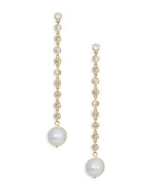 Shop Ettika Ettica Cultured Freshwater Pearl & Crystal Linear Drop Earrings In White/gold