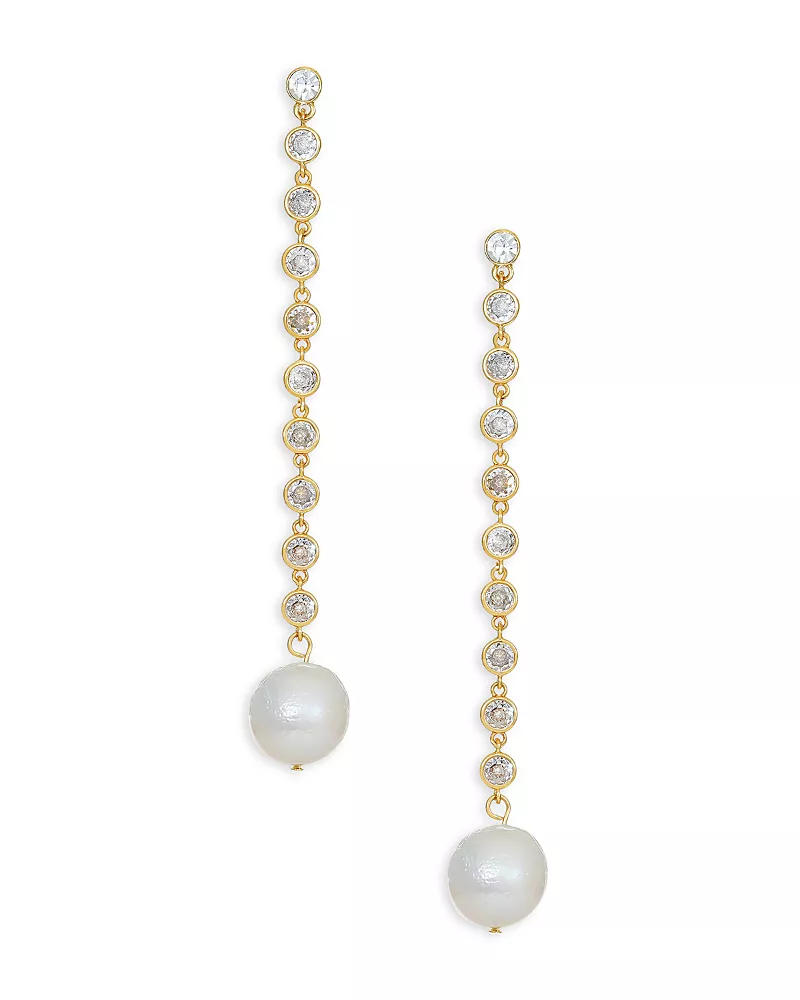 Ettica Cultured Freshwater Pearl & Crystal Linear Drop Earrings