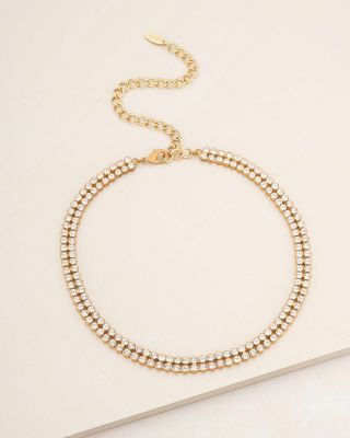 Crystal Double Row Choker Necklace, 11-16"