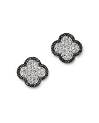 Bloomingdale's Fine Collection - Black & White Diamond Clover Stud Earrings in 14K White Gold, 1.06 tcw
