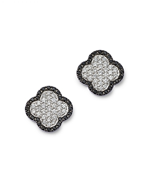 Bloomingdale's Black & White Diamond Clover Stud Earrings In 14k White Gold, 1.06 Ct. T.w. In White/black