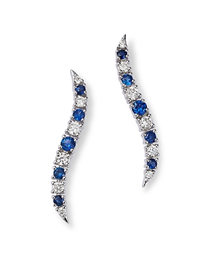 Bloomingdale's Blue Sapphire & Diamond Ear Climbers In 14k White Gold In Blue/white