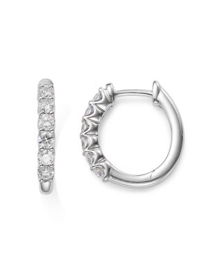 Diamond Small Hoop Earrings in 14K White Gold, 0.34 tcw