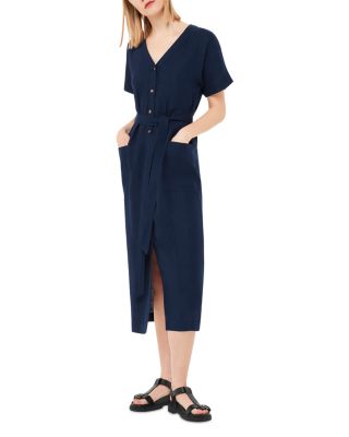 Linen Belted Midi Dress