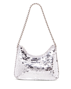 Shop Stella Mccartney Falabella Mini Zip Shoulder Bag Eco Oversized Paillettes In Silver/silver