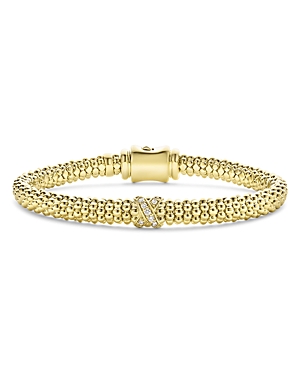 Lagos 18K Yellow Gold Embrace Diamond X Caviar Bead Bracelet