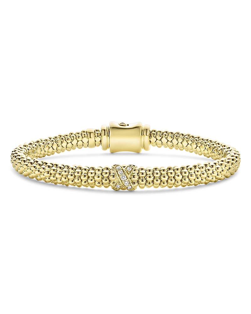 Lagos 18k Yellow Gold Embrace Diamond X Caviar Bead Bracelet In Gold