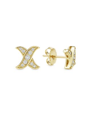 18K Yellow Gold Embrace Diamond X Stud Earrings