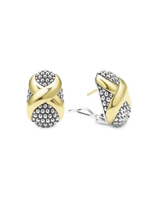 18K Yellow Gold & Sterling Silver Embrace X Oval Caviar Bead Omega Earrings