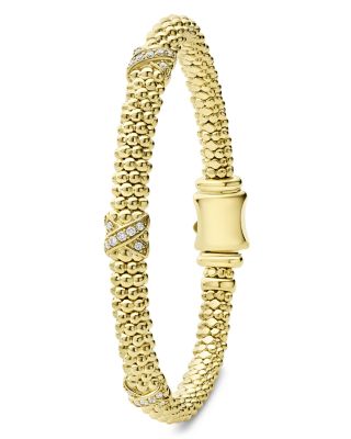 18K Yellow Gold Embrace Diamond  Triple X Caviar Bead Bracelet