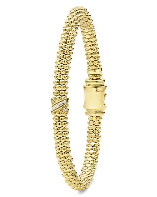 18K Yellow Gold Embrace Diamond X Caviar Bead Bracelet