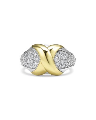 18K Yellow Gold & Sterling Silver Embrace Diamond Pav&eacute; X Ring