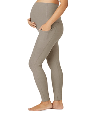 Shop Beyond Yoga Out Of Pocket High Waisted Maternity Leggings In Birch Heather
