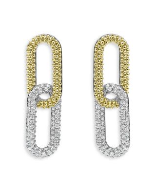 18K Yellow Gold & Sterling Silver Caviar Lux-Clip Diamond Drop Earrings - Exclusive