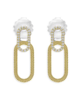18K Yellow Gold & Sterling Silver Caviar Lux-Clip Diamond Front to Back Link Drop Earrings - Exclusive