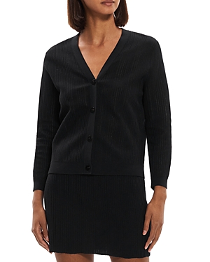 Theory Cotton Rib Knit Shrunken Cardigan In Black