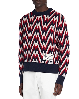 Shop Moncler Long Sleeve Crewneck Patterned Sweater In Light Pink