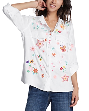 Billy T Sketchbook Embroidered Denim Shirt In White